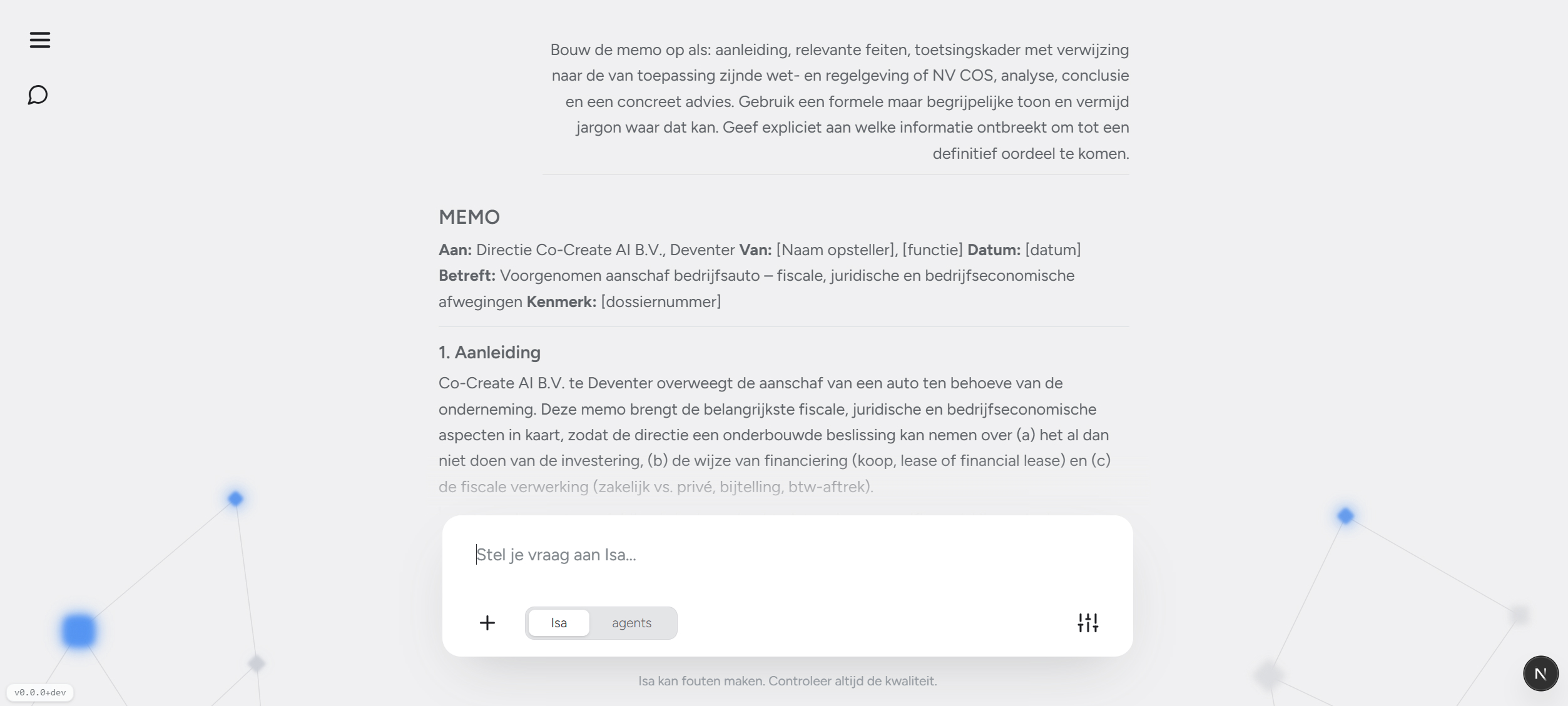ISA stelt een memo op in een beveiligde omgeving